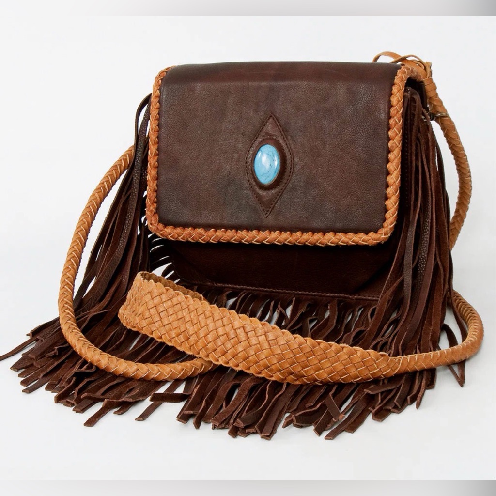 Western Bag Genuine Leather Brown Fringe Leather Bag Cowgirl Southwestern Style